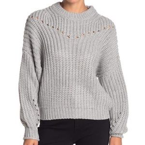 Anthropologie Elodie Open Cable Grey Knit Sweater